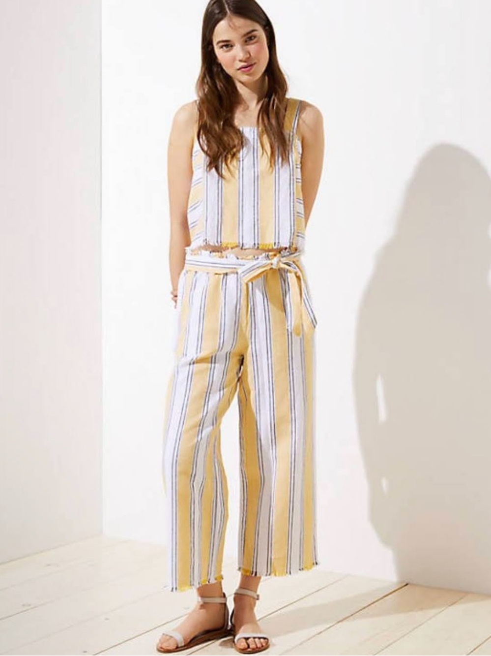 Striped Wide-Leg Linen Blend Pants